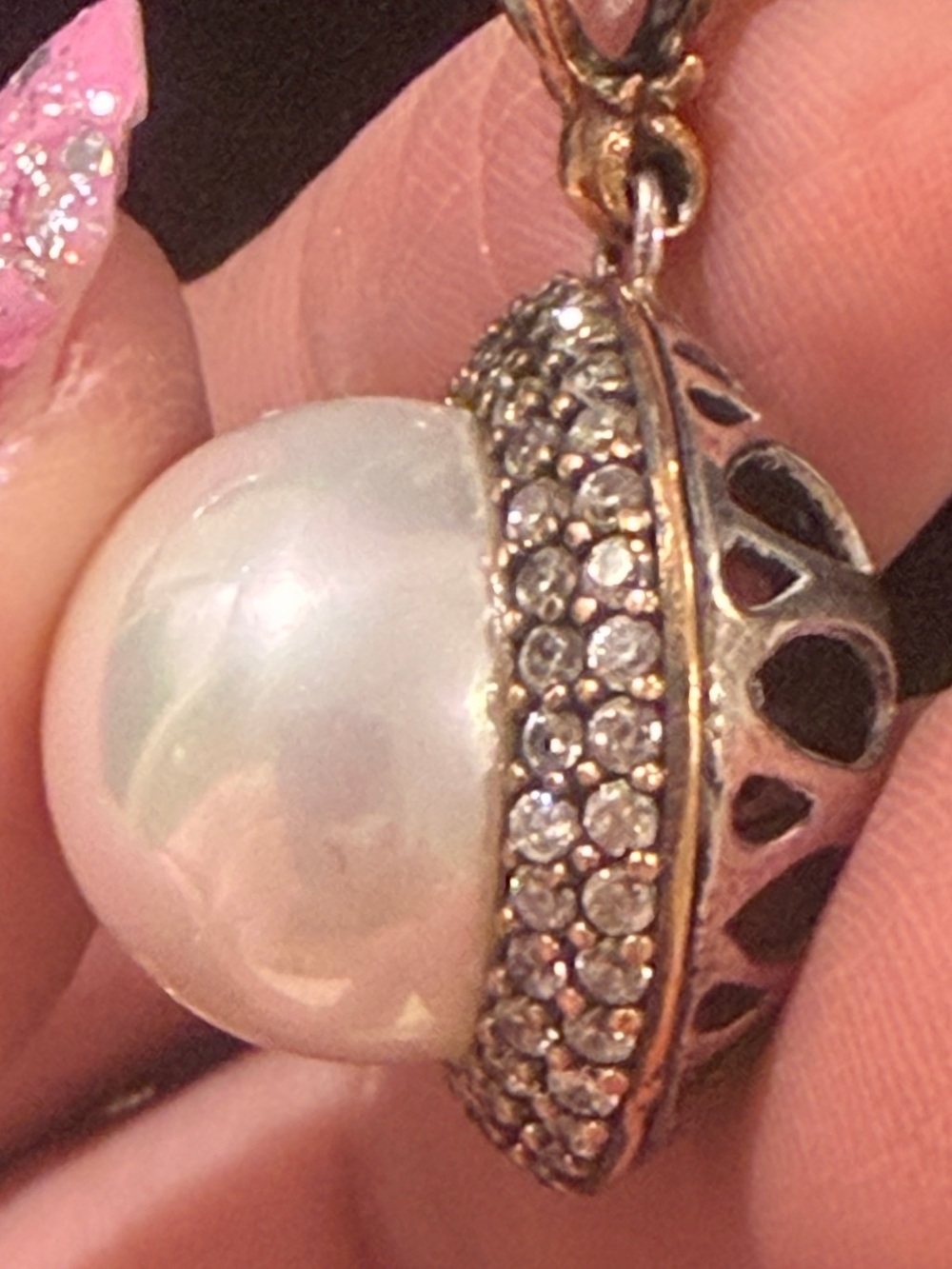 Vintage 925 Sterling Silver Mabe Pearl Halo Pendant Necklace 22”
